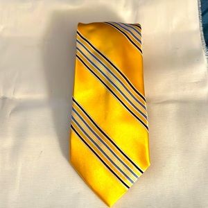 Silk Necktie by Alara. Yellow with Blue Stripes